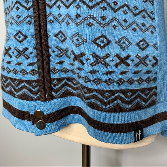 Neve Blue Brown Mock Neck Zip Up Wool Cardigan Sweater Size L - Picture 5 of 10